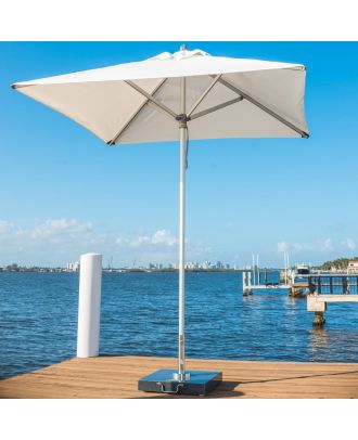 white heavy duty garden umbrella on deck and Thames view