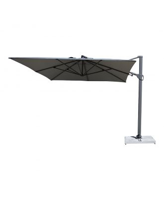 3m square cantilever parasol with grey frame and canopy unfolded 