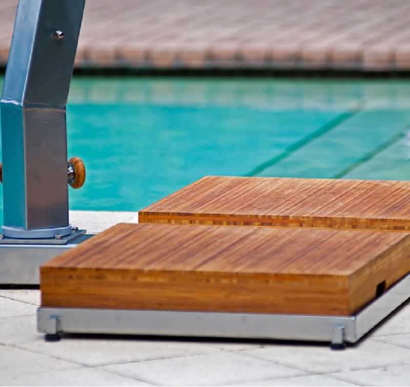wooden base frame with tiles for cantilever parasol